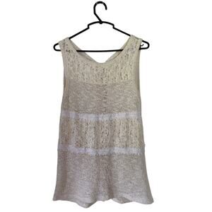 Anthropologie A’Reve Womens Medium Top Cream Lace Bows Knit Sleeveless Romantic